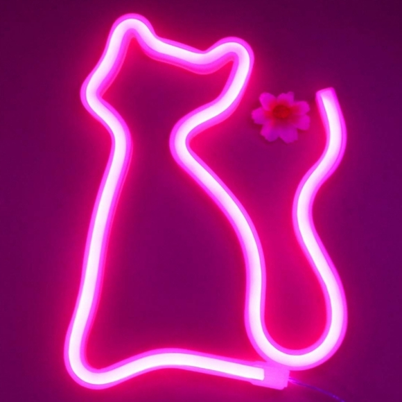 Pink Kitty Neon Light Sign LED Cat Shaped Wall Lamp Girls Decor Gift USB or AAs - Picture 2 of 7